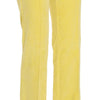 Just Cavalli Yellow Corduroy Mid Waist Straight Trousers Pants