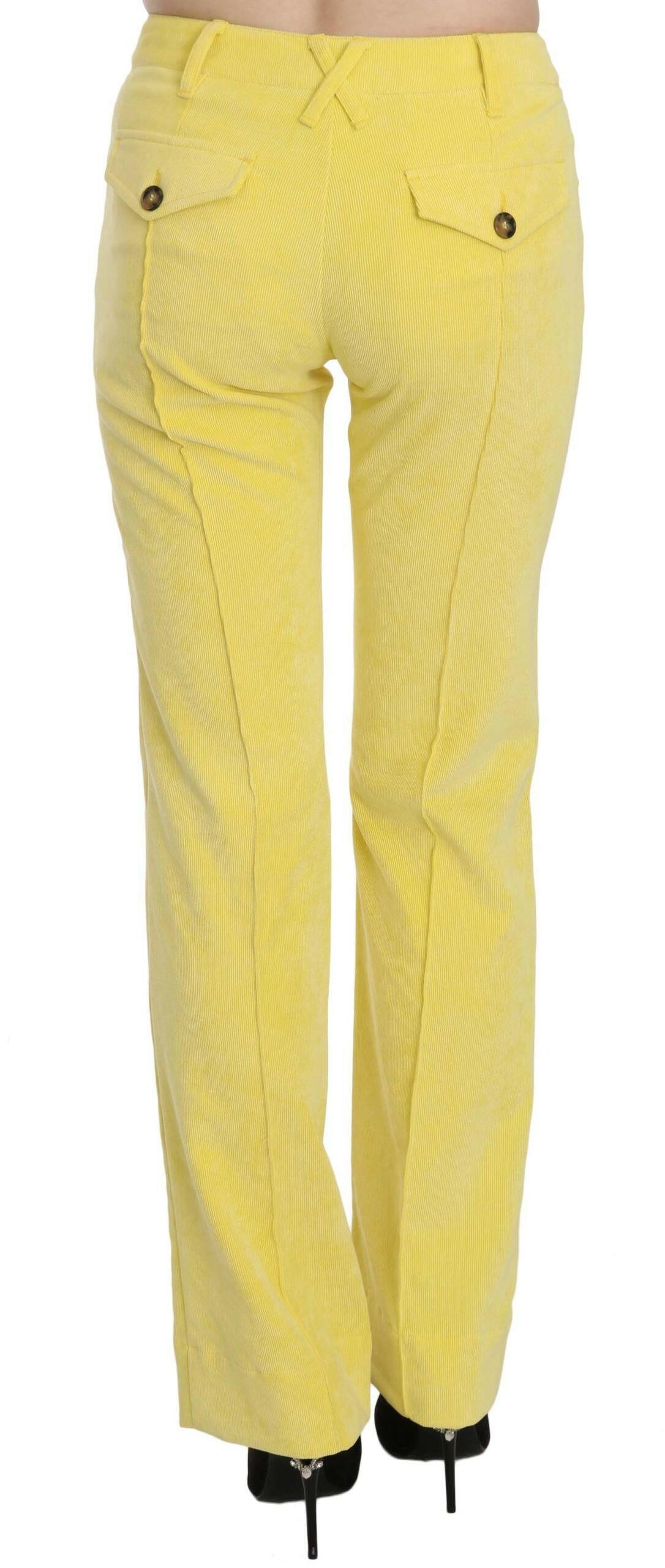 Just Cavalli Yellow Corduroy Mid Waist Straight Trousers Pants