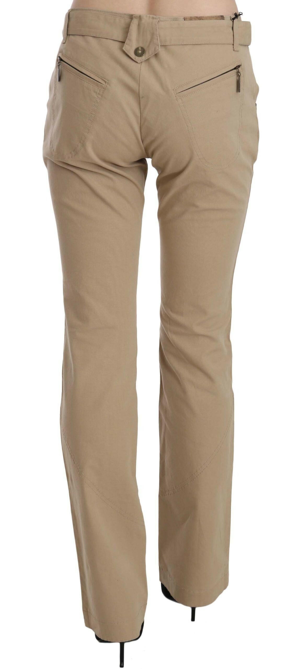 Just Cavalli Beige Cotton Mid Waist Straight Trousers Pants