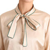 Dolce & Gabbana Beige Ribbon Silk Stretch Top Blouse
