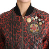 Dolce & Gabbana Red Leopard Button Crystal Leather Jacket