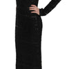 Robe fourreau longue en soie noire à paillettes John Richmond
