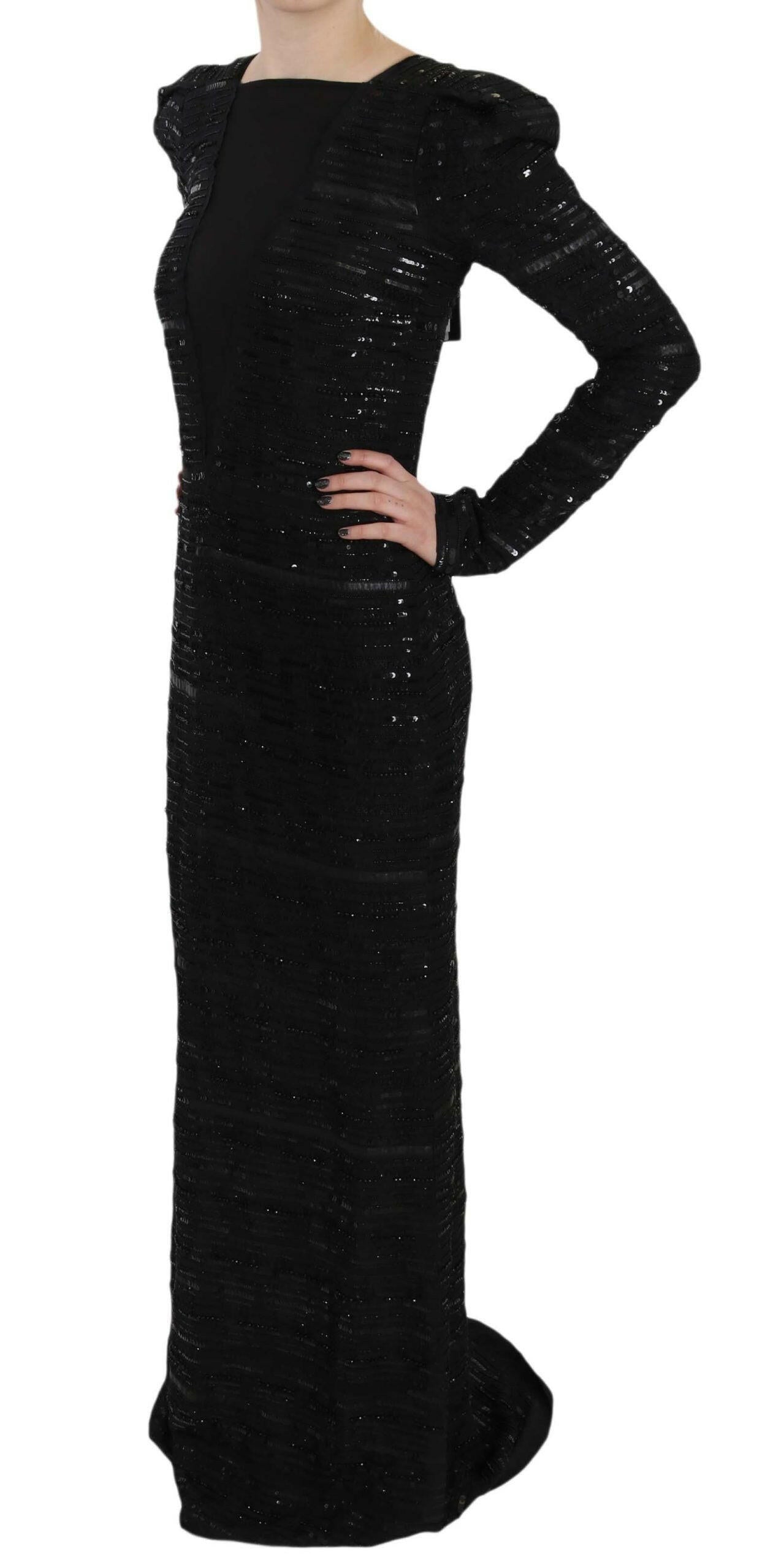 Robe fourreau longue en soie noire à paillettes John Richmond