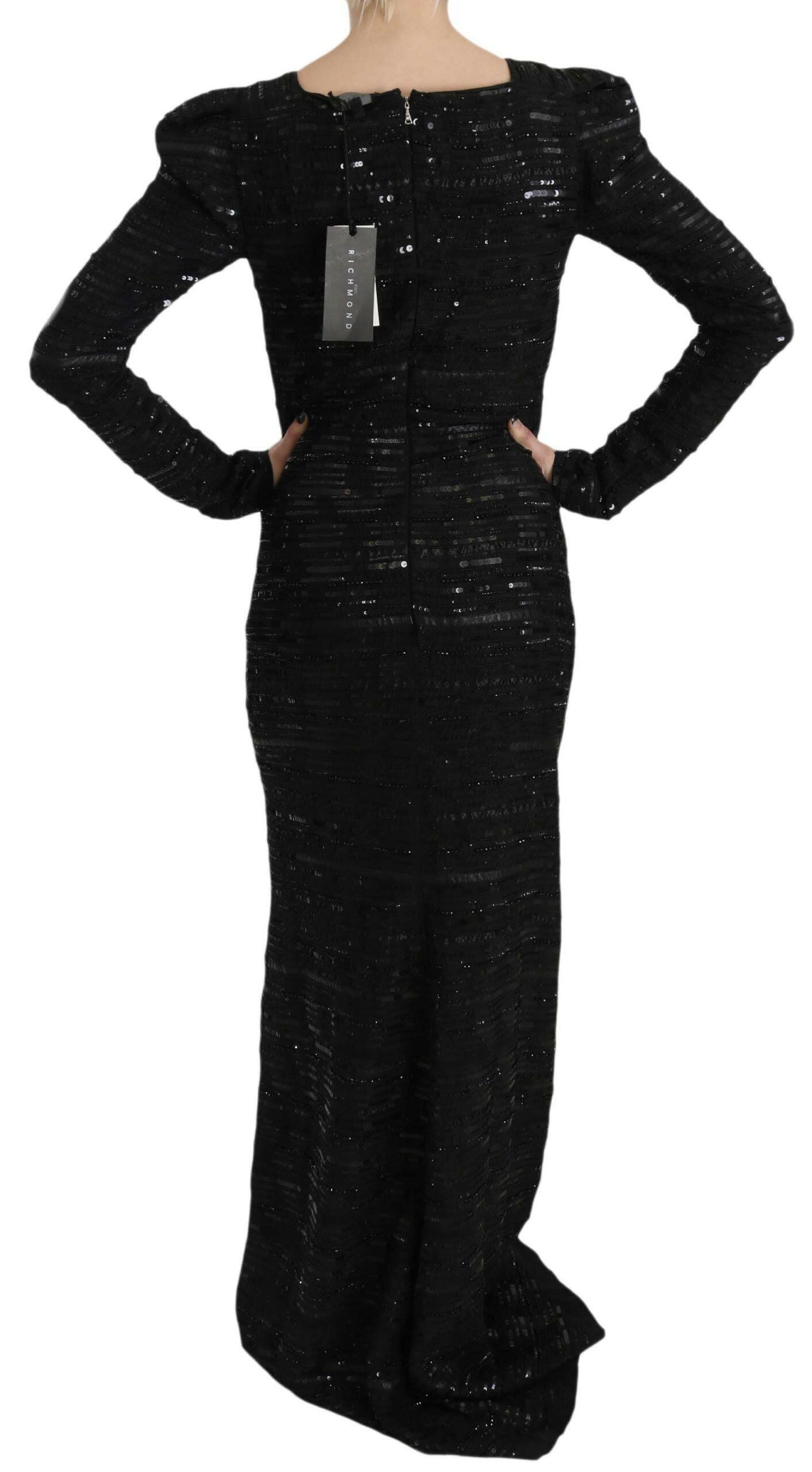 Robe fourreau longue en soie noire à paillettes John Richmond