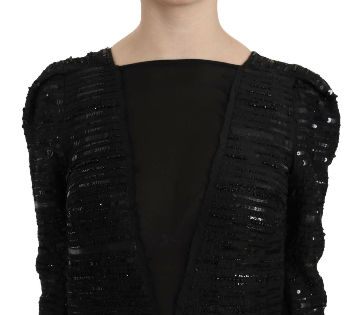 Robe fourreau longue en soie noire à paillettes John Richmond