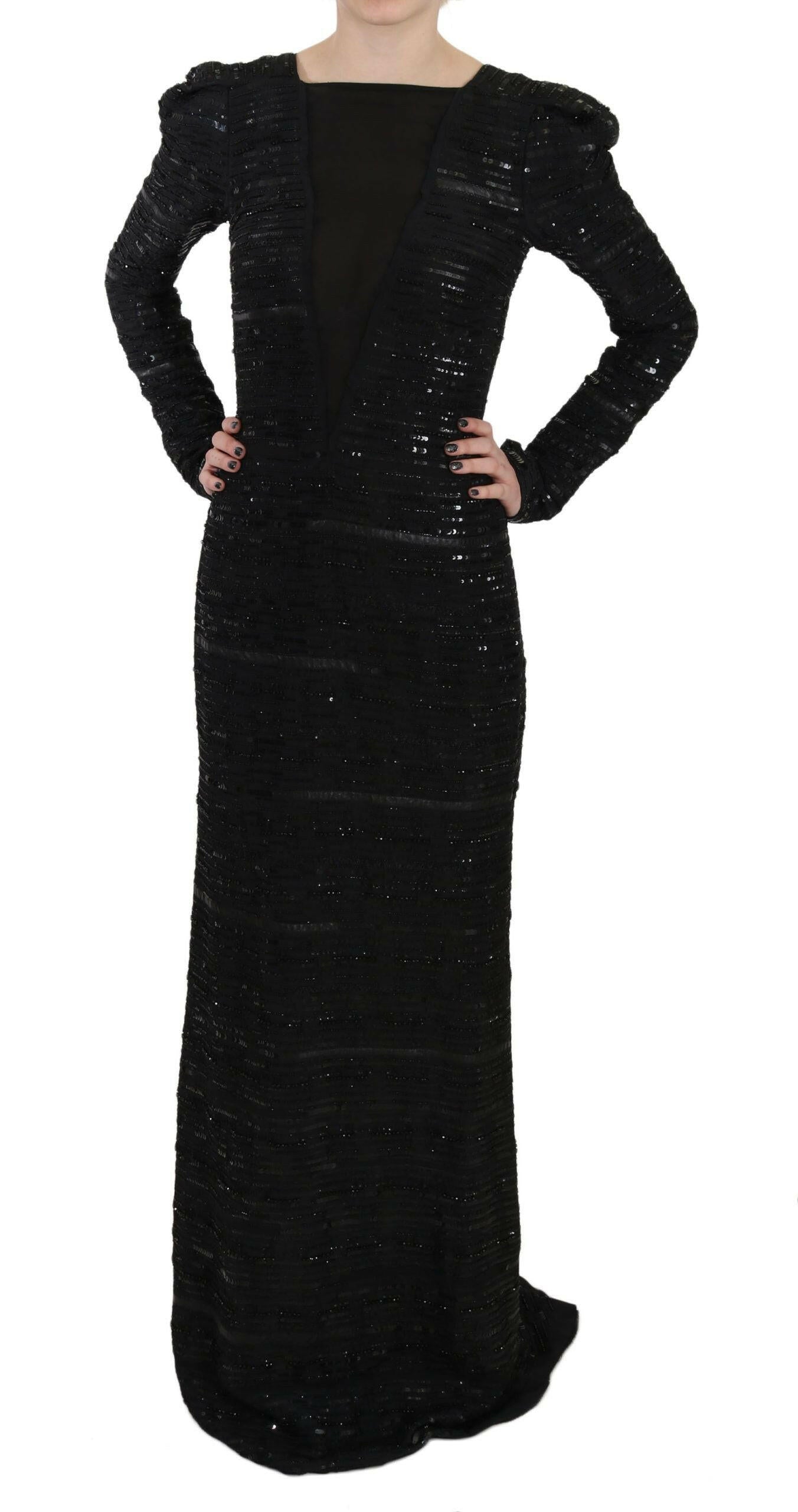 Robe fourreau longue en soie noire à paillettes John Richmond