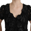 John Richmond Black Silk Leather Flowers Sheath Dress