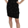 John Richmond Black Silk Leather Flowers Sheath Dress