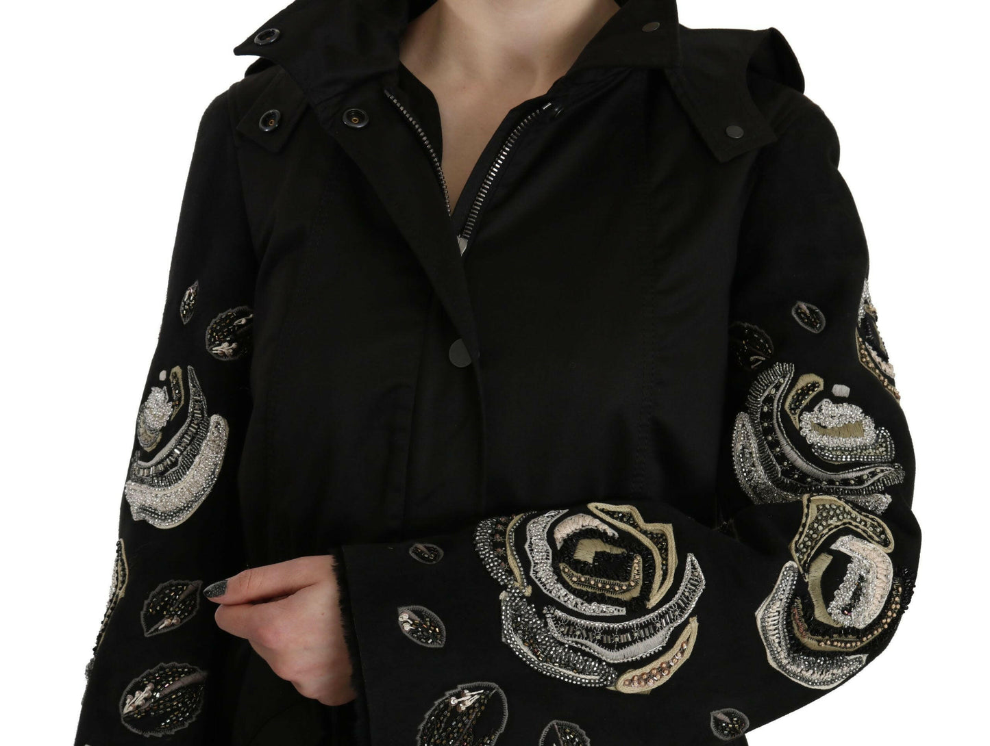 Parka élégante noire à perles de John Richmond pour femme
