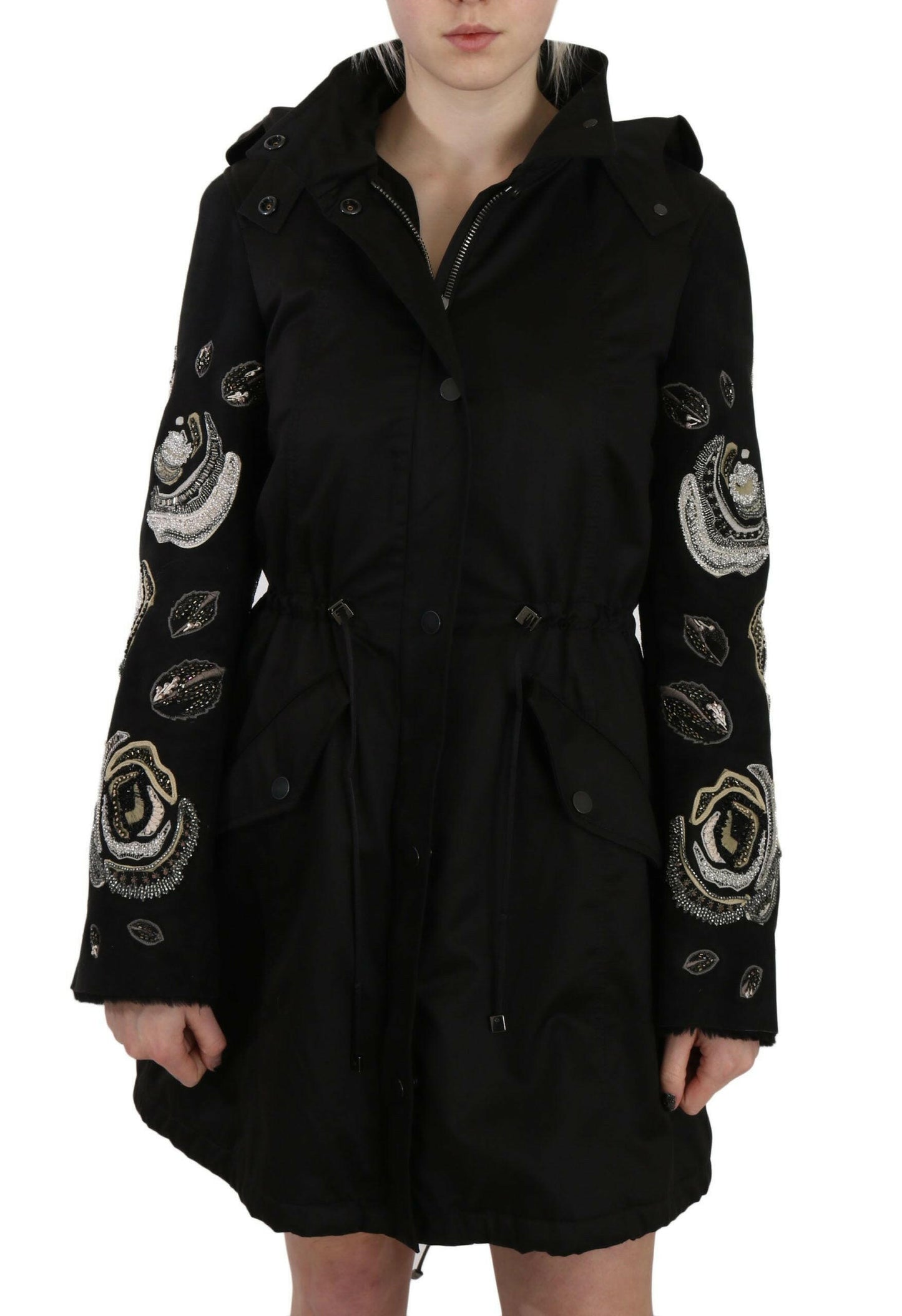 Parka élégante noire à perles de John Richmond pour femme