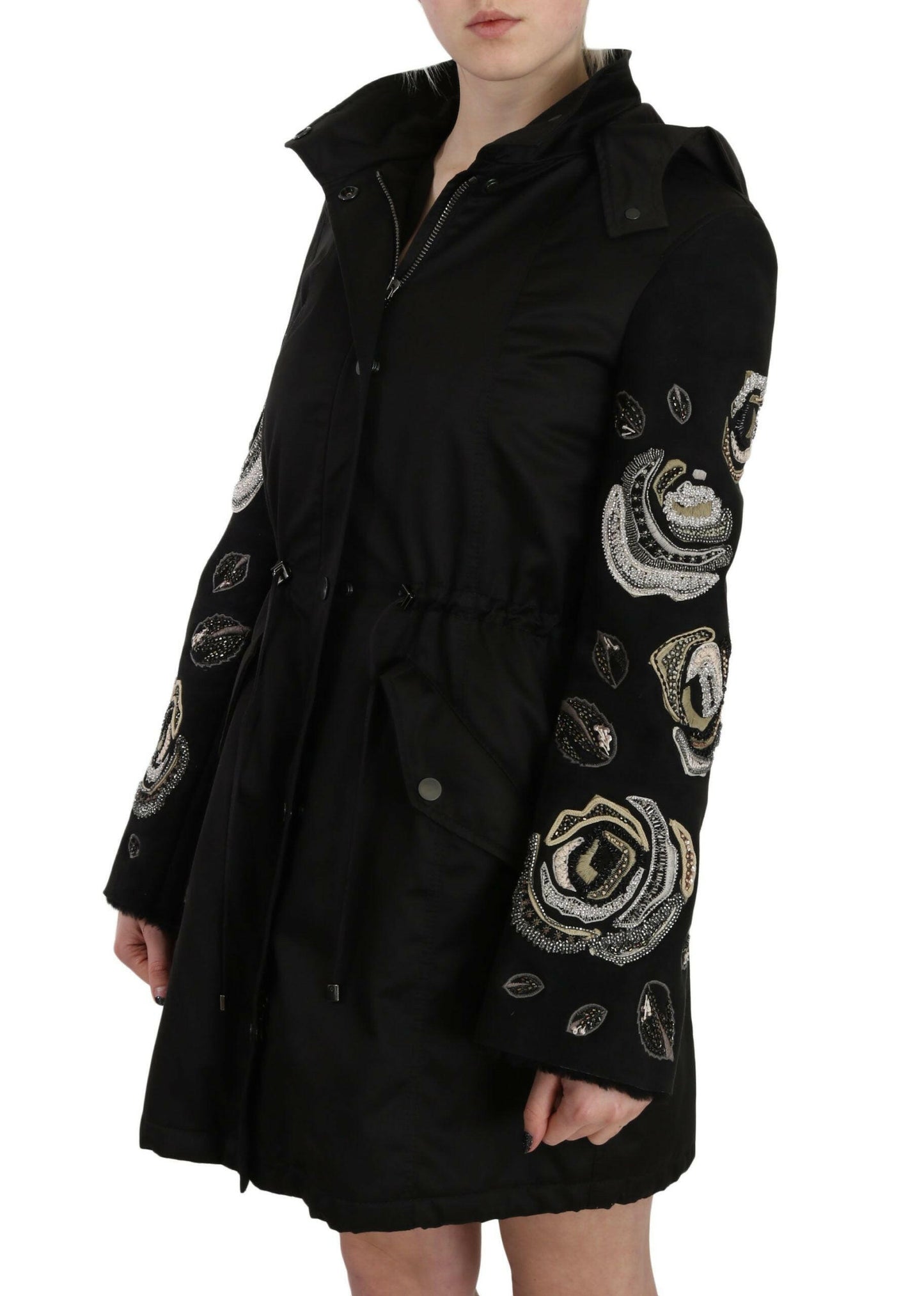 Parka élégante noire à perles de John Richmond pour femme