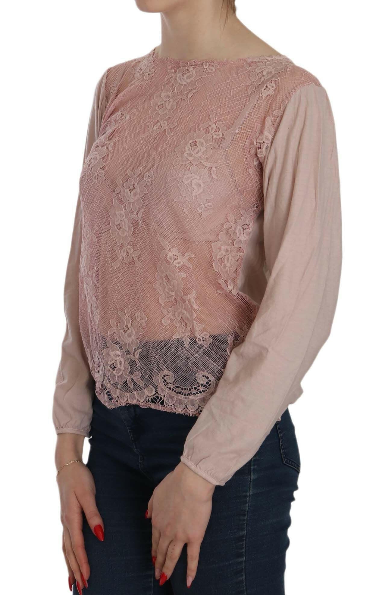 PINK MEMORIES Pink Lace See Through Long Sleeve Blouse