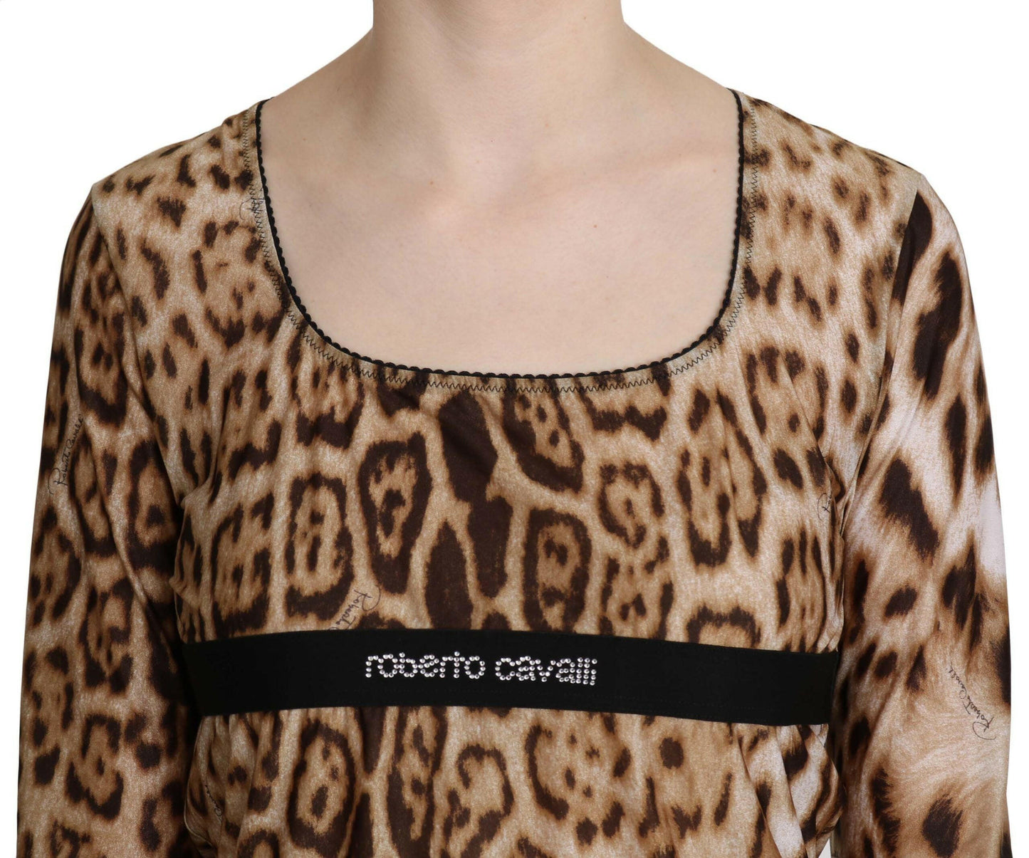 Roberto Cavalli Braune Bluse mit Rundhalsausschnitt und Leopardenmuster für Damen