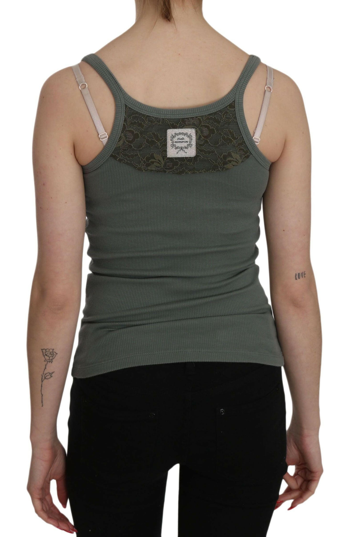 PINK MEMORIES – Lässige Tanktop-Bluse mit Spaghettiträgern in Grün und Slim Fit