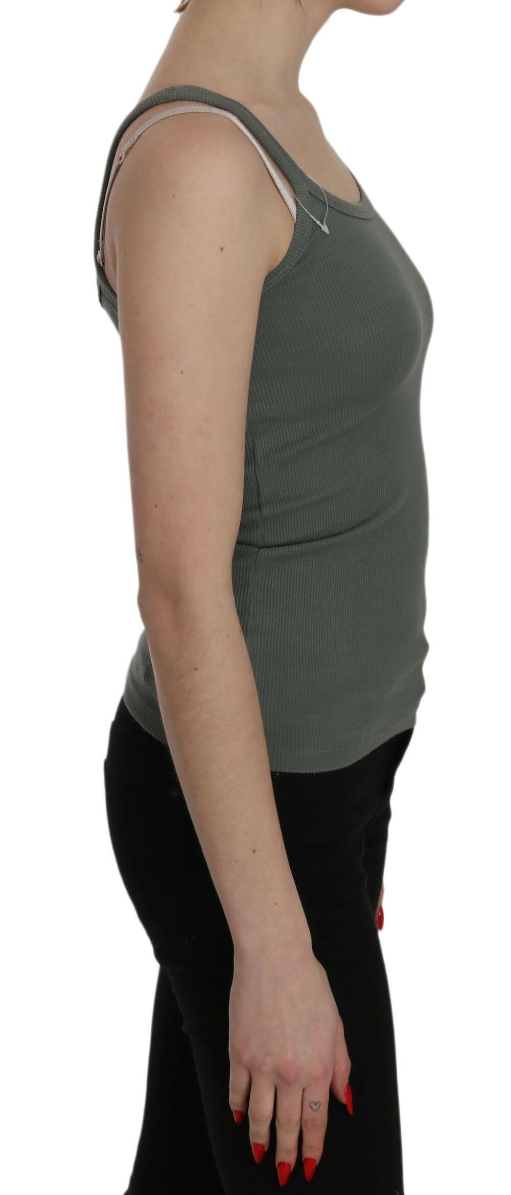 PINK MEMORIES – Lässige Tanktop-Bluse mit Spaghettiträgern in Grün und Slim Fit