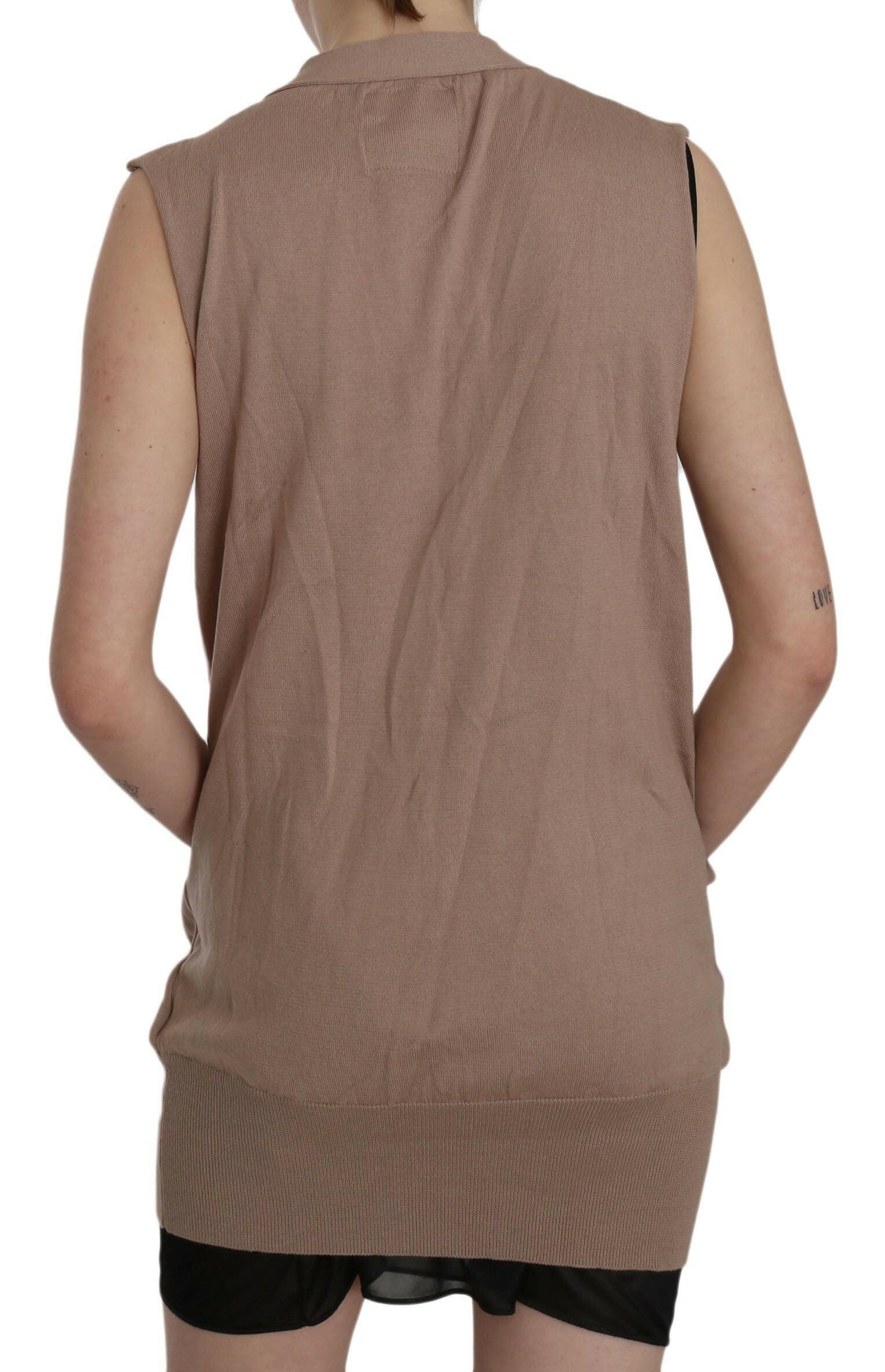 PINK MEMORIES Brown 100% Cotton Sleeveless Cardigan Top Vest
