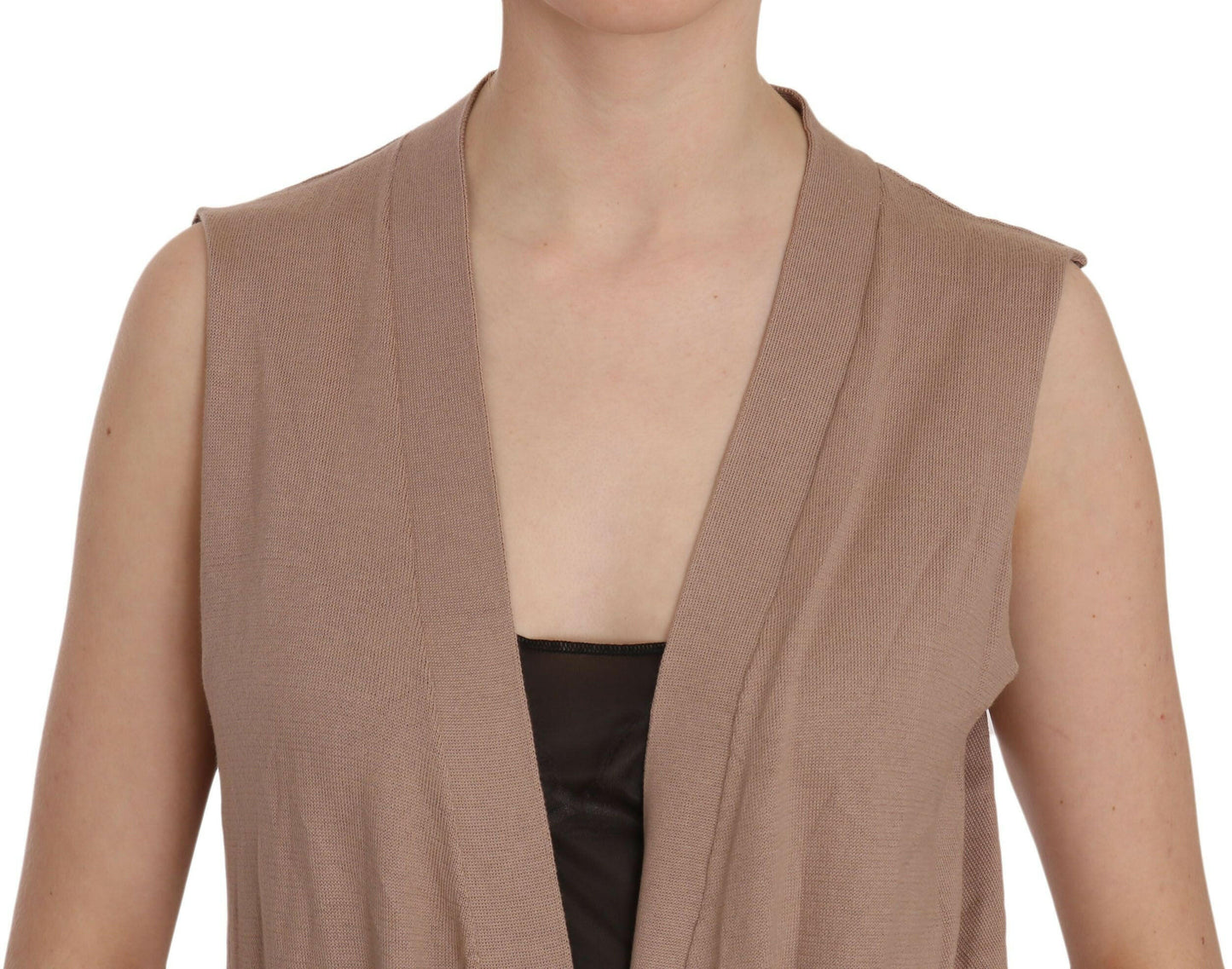 PINK MEMORIES Brown 100% Cotton Sleeveless Cardigan Top Vest