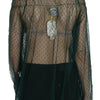 PINK MEMORIES Green Mesh See Through Long Sleeve Top Blouse
