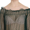 PINK MEMORIES Green Mesh See Through Long Sleeve Top Blouse