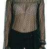 PINK MEMORIES Green Mesh See Through Long Sleeve Top Blouse