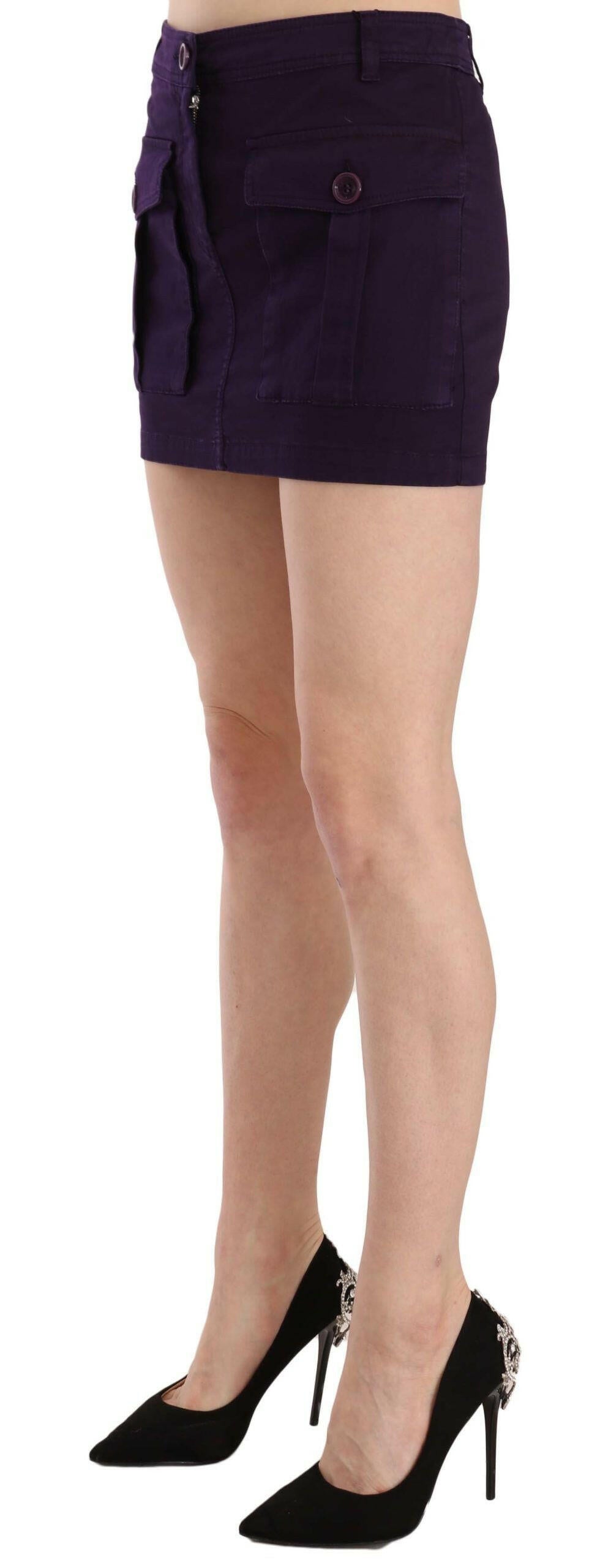 GF Ferre – Lilafarbener A-Linien-Minirock mit hoher Taille und Knopftasche