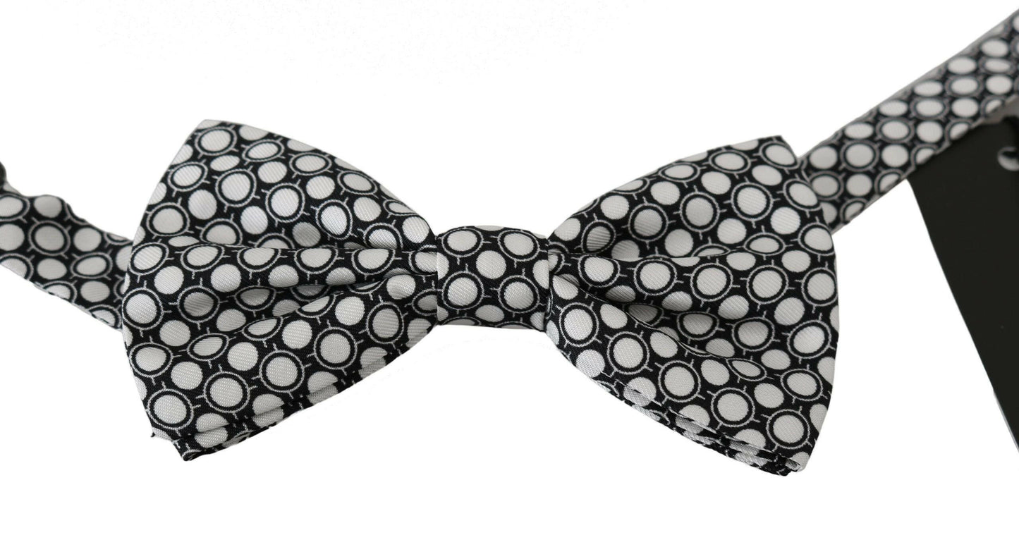Dolce & Gabbana Men Black White Circles Adjustable Neck Papillon Bow Tie