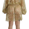 Dolce & Gabbana Gold Lace See Through A-Line Knee Length Dress