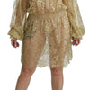 Dolce & Gabbana Gold Lace See Through A-Line Knee Length Dress