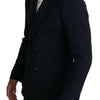Dolce & Gabbana Dark Blue Dotted Double Breasted Coat Blazer