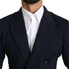 Dolce & Gabbana Dark Blue Dotted Double Breasted Coat Blazer