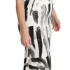 Dolce & Gabbana White Black Printed Sheath Midi Viscose Dress