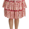 Dolce & Gabbana Pink Lace Layered High Waist Knee Length Skirt