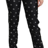 Dolce &amp; Gabbana – Schwarze, bedruckte Skinny-Hose aus Seide mit mittlerer Taille