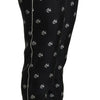 Dolce &amp; Gabbana – Schwarze, bedruckte Skinny-Hose aus Seide mit mittlerer Taille