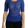 Dolce & Gabbana Blue See Through Round Neck Top Viscose Blouse