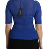 Dolce & Gabbana Blue See Through Round Neck Top Viscose Blouse