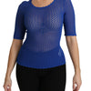 Dolce & Gabbana Blue See Through Round Neck Top Viscose Blouse