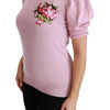 Dolce & Gabbana Pink Floral Embroidered Blouse Wool Top