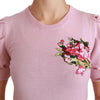 Dolce & Gabbana Pink Floral Embroidered Blouse Wool Top