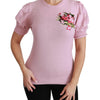 Dolce & Gabbana Pink Floral Embroidered Blouse Wool Top