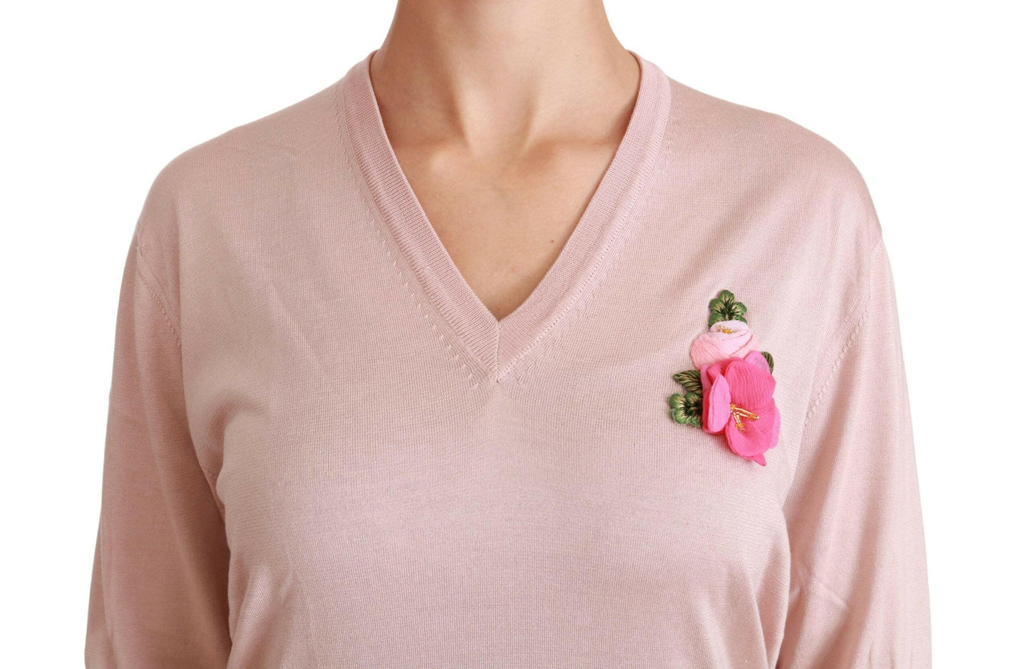 Dolce &amp; Gabbana – Seidenpullover mit rosa Blumenverzierung