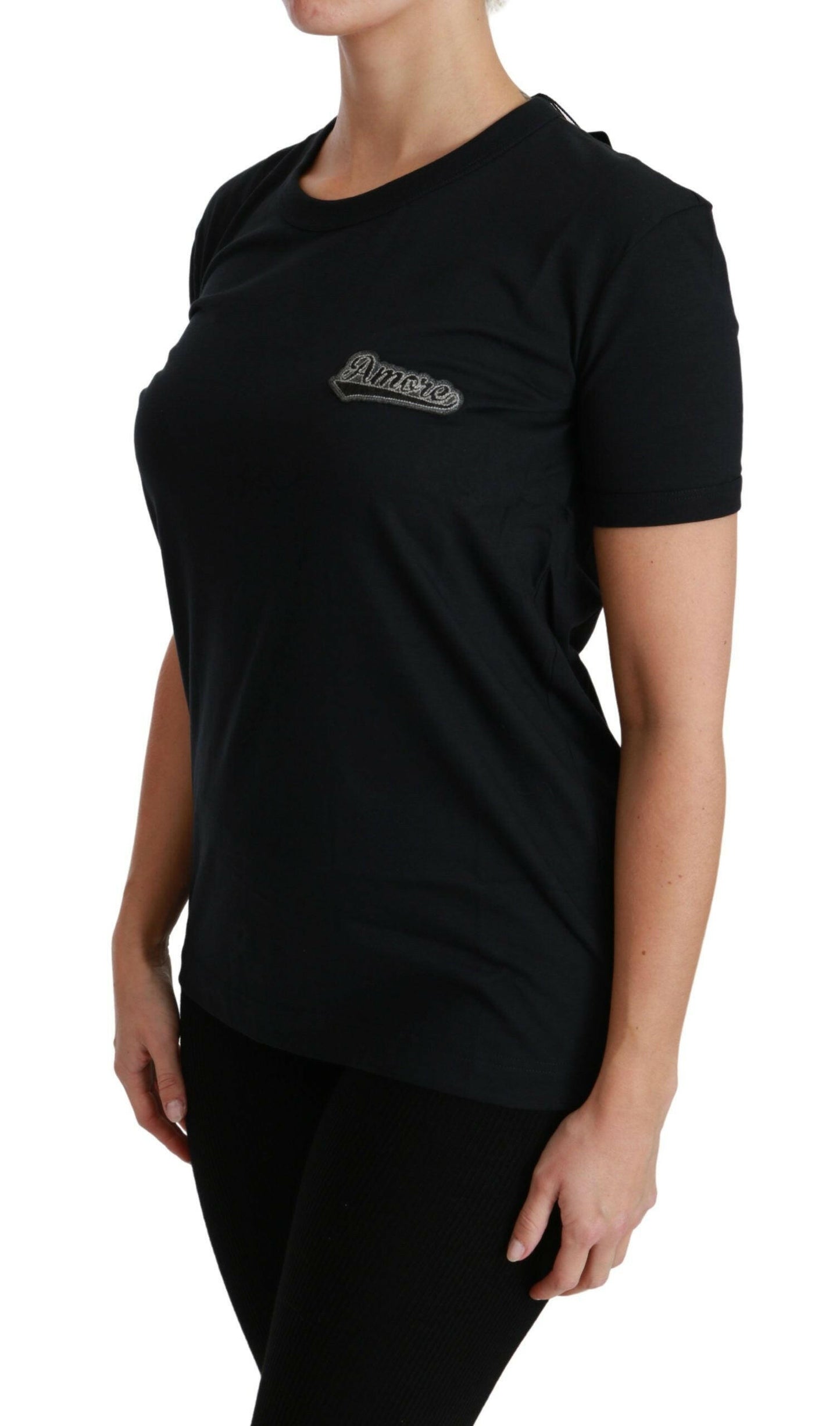 T-shirt élégant à col rond bleu Amore de Dolce &amp; Gabbana