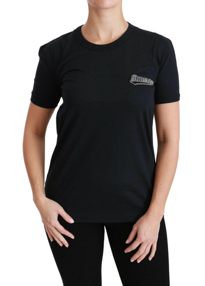 T-shirt élégant à col rond bleu Amore de Dolce &amp; Gabbana