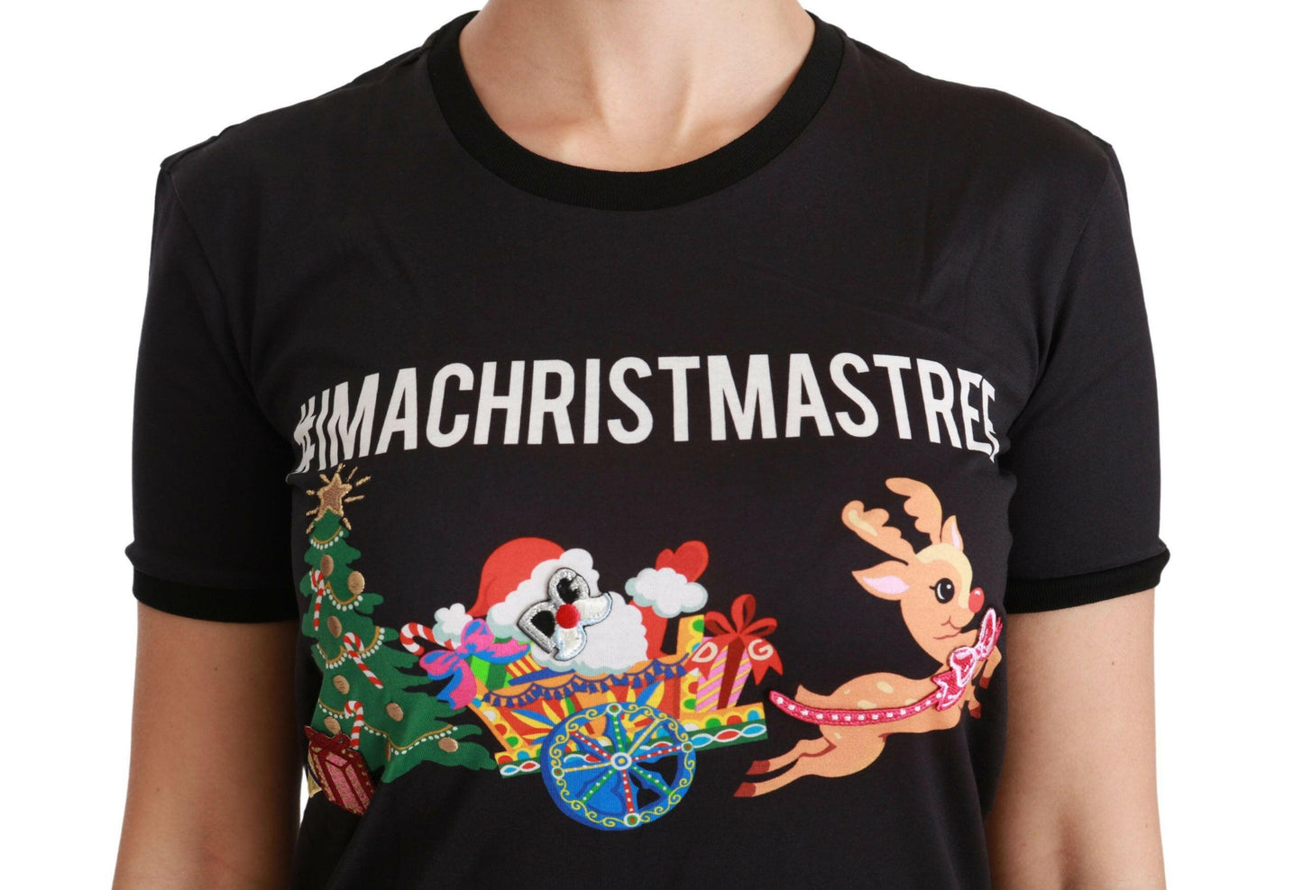 Dolce &amp; Gabbana – Schwarzes T-Shirt mit Rundhalsausschnitt „#ImAChristmasTree“
