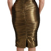 Dolce & Gabbana Gold Metallic Stretch Bodycon Ruched Dress