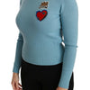 Dolce & Gabbana Blue Wool Queen Heart Pullover Sweater