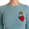 Dolce & Gabbana Blue Wool Queen Heart Pullover Sweater