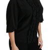 Dolce & Gabbana Black Silk Shirt Ruffled Top Blouse