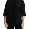 Dolce & Gabbana Black Silk Shirt Ruffled Top Blouse