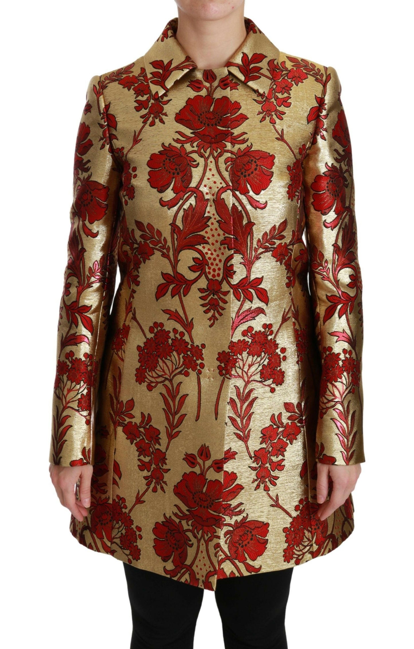 Dolce &amp; Gabbana Rotgoldene Brokat-Cape-Jacke mit Blumenmuster